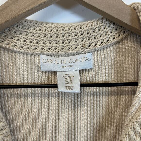 Caroline Constas REVOLVE Ribbed Knit Crochet Cream V-Neck Midi Dress Size XS - Picture 3 of 8